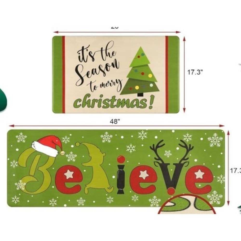 Set of 2 Anti Fatigue Christmas Kitchen Mats for Floor Waterproof Kitchen Mats
